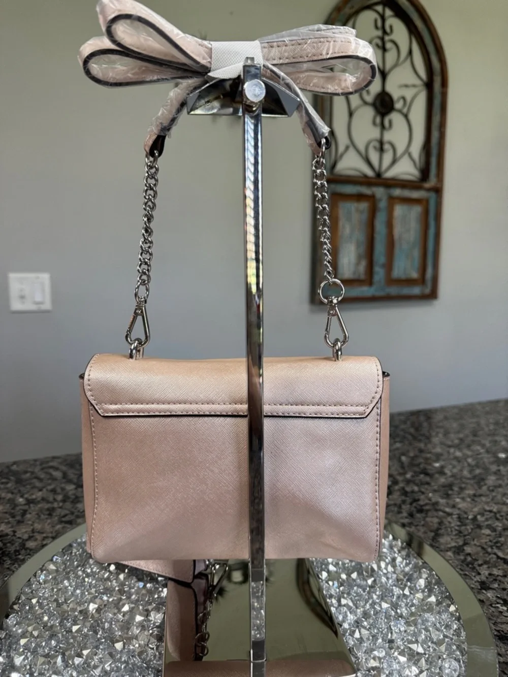 Nine West Rose Blush metallic Crossbody Bag with Matching Card Case NEW
